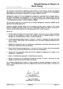 rehabilitation return work policy